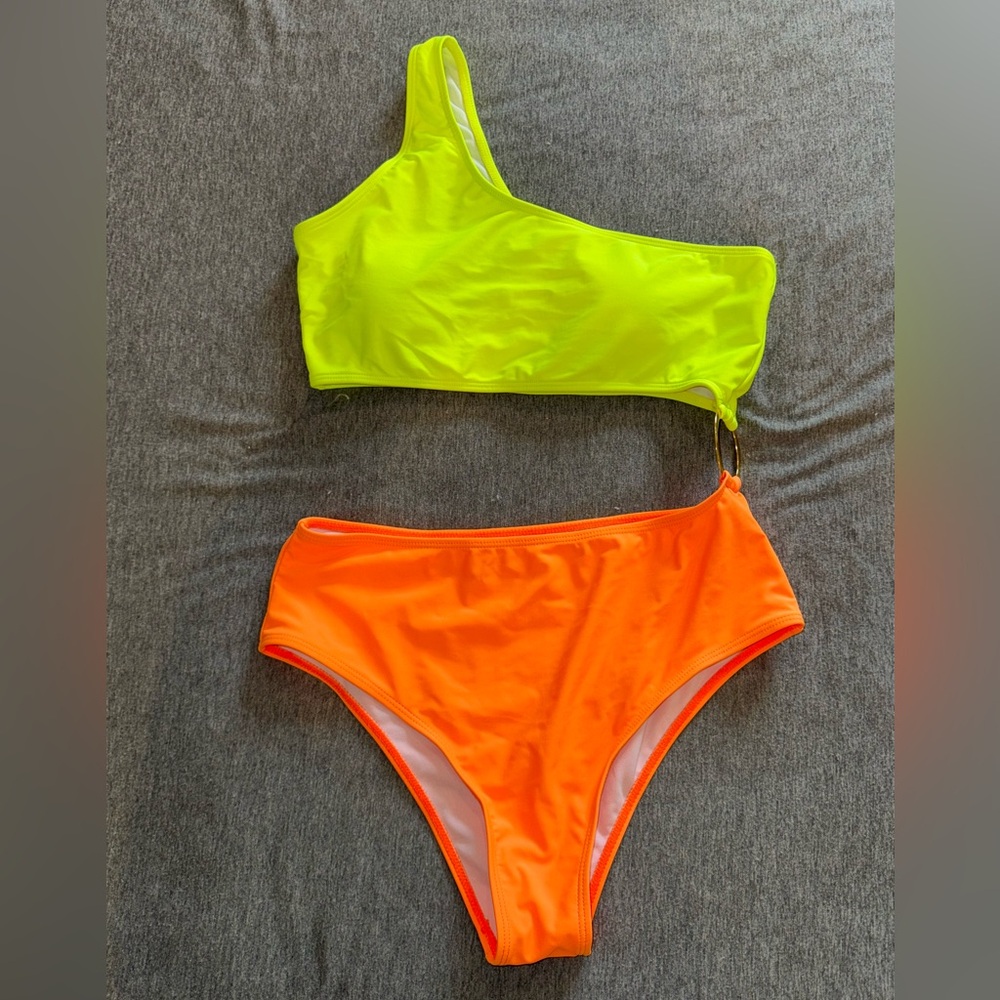 Neon One-Shoulder High-Waisted Bikini Set